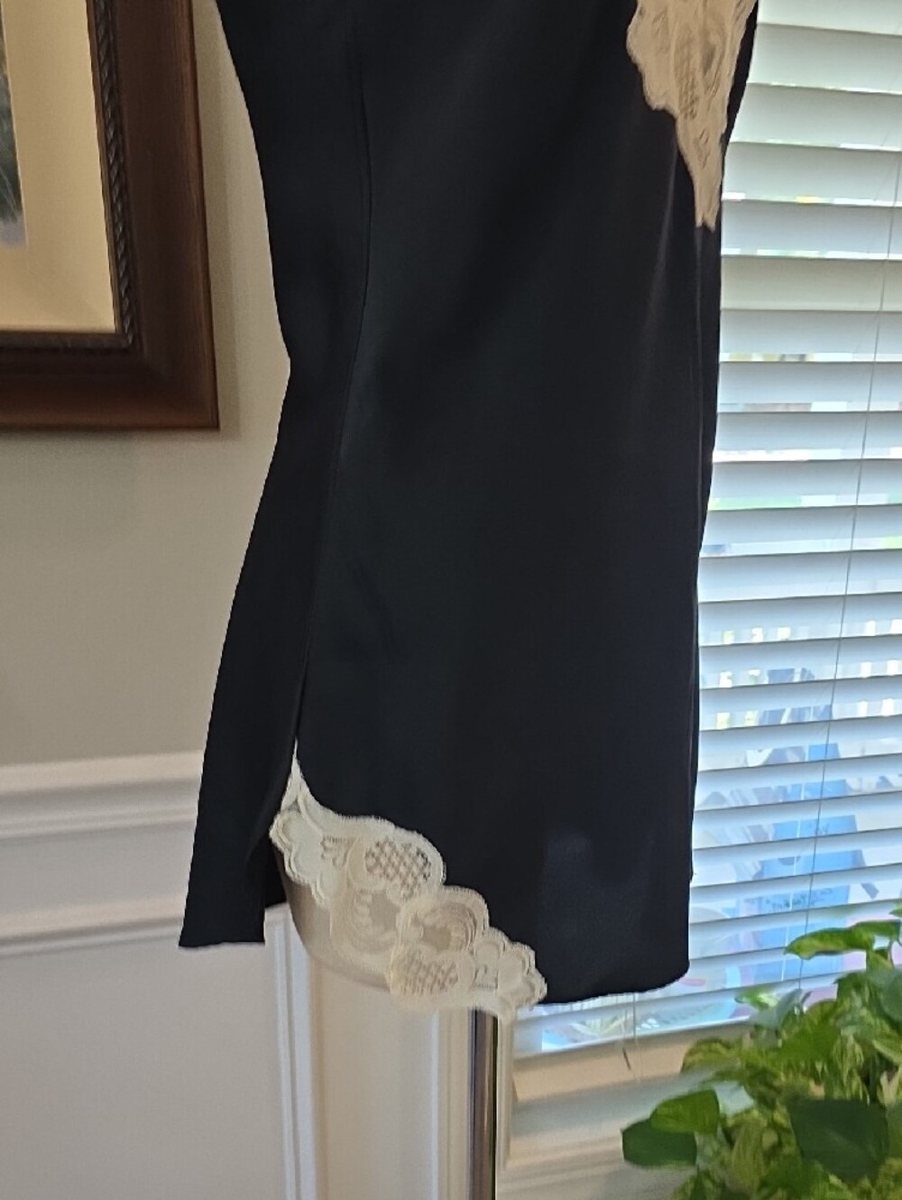 Black Chemise with Cream Lace Trim - Picture 6 of 8